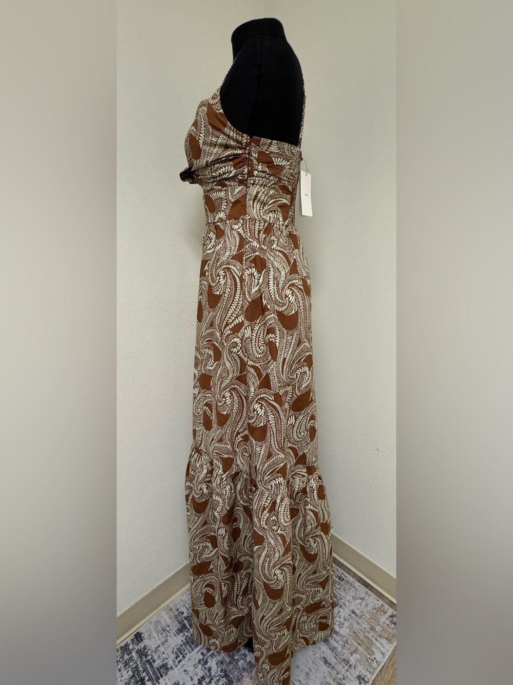 NWT A.L.C. Laura Cotton Poplin Maxi Dress Size 2 Cognac Brown & Green Ash Print - Picture 6 of 14